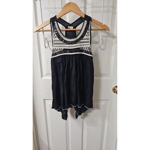 Hollister Black Beaded Boho Racerback Tank Top Handkerchief Hem Size S